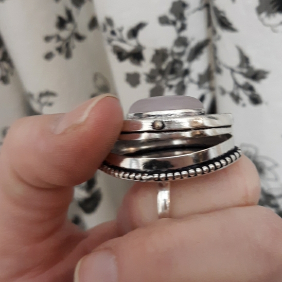 New Oversized Pink Chalcedony 925 Silver Poison Ring. - Picture 4 of 8